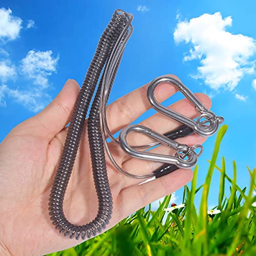 Retractable Coil Lanyard with Carabiner (2pcs) Long Coiled Tether for Tools/Rods/Fishing Tackle (Black)