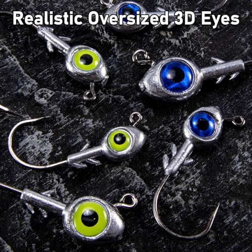 Dr.Fish 10 Pack Fishing Eyes Jigs 3D Eyes Trout Heads Bass Hook Saltwater Swimbait Jig Heads Freshwater Walleye Redfish Striper 1/2oz 3/8oz 1/4oz 3/16oz - color: Chartreuse Eyes, size: 3/8oz-Hook #4/0