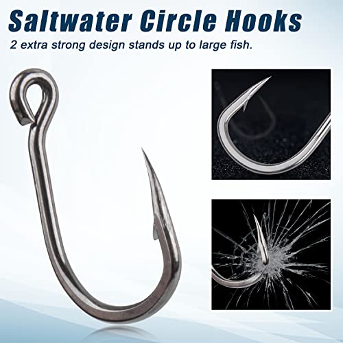 Saltwater Live Bait Fishing Hooks- 35pcs Inline Circle Hooks Catfish Bait Fish Hooks 2X Strong Stainless Steel Hooks for Big Game Fishing 1/0-12/0 - size: 12/0-35pcs