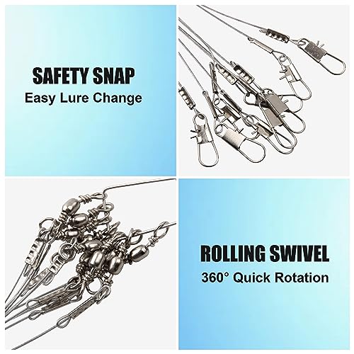 Fishing Leader Rigs Saltwater Freshwater Stainless Steel Wire Leader Fishing Rigs with Swivels Snaps Beads 1-3 Arms Saltwater Rig Wire Bottom rigs for Trolling Pier Surf Fishing Tackle - color: Silver-2 Arm-12pcs