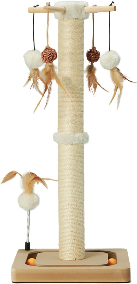 PEEKAB Cat Scratching Post 27 Inches Sisal Scratch Posts for Indoor Cats,with Track Ball Toys Kitten Vertical Scratcher Furniture Beige