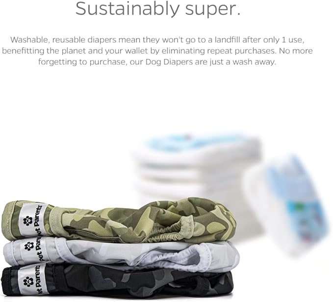 Pet Parents® Washable Dog Diapers (3pack) + Extendrs® of Durable Doggie Diapers, Premium Dog Diapers Female & Male (Large, Camo)