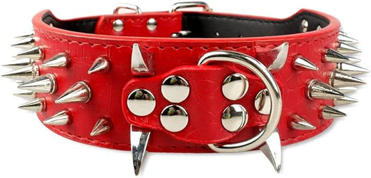 Serijoars Spiked Studded Dog Collar, PU Leather Dog Collar, Adjustable Pet Collars for Medium or Large Breed Pet (S, Red5)