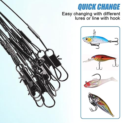 Fishing Leader Rigs Saltwater Freshwater Stainless Steel Wire Leader Fishing Rigs with Swivels Snaps Beads 1-3 Arms Saltwater Rig Wire Bottom rigs for Trolling Pier Surf Fishing Tackle - color: Black-1 Arm-12pcs