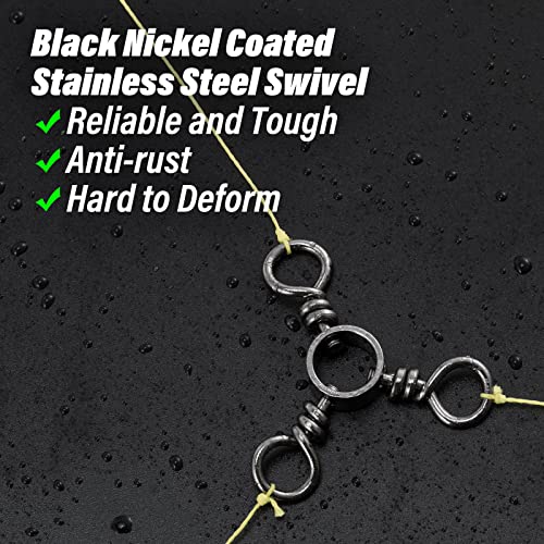 Dr.Fish 50 Pack 3 Way Swivel Fishing Tackle 30-220Lb Catfish Swivels Three Way Rigs Freshwater Saltwater Catfish Tackle - size: #1(83Lb)-50 Pack