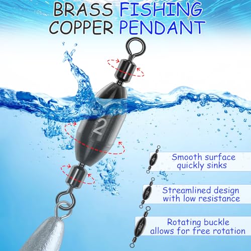 15Pcs Fishing Weights Swivel Bullet Sinkers Brass Fishing Weights | Saltwater Freshwater Bass Sinker Fishing Weights with Swivel Rolling - size: 3/32oz
