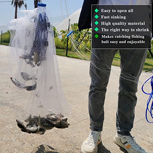 Drasry Saltwater Fishing Cast Net 3/8 and 1/4 Mesh with Heavy Duty Gray Sinker American Monofilament Fish Throw Net for Bait Trap 3FT 4FT 5FT 6FT 7FT 8FT 9FT Radius - size: 8FT Radius, style: 3/8 Mesh 1 Lb/Ft