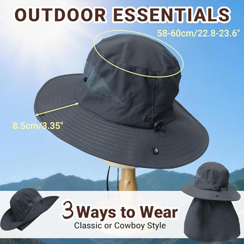 PFFY Sun Bucket Hats for Men Women Fishing Hat UV Protection Wide Brim Beach Safari Hat with Neck Flap - color: Green (With Neck Flap)