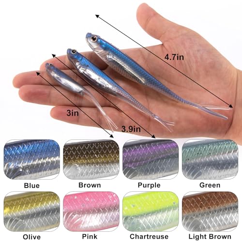 Dr.Fish Soft Plastic Baits, Fork Tail Soft Jerkbait Minnow Lures, 3 to 4-3/4 Inches Soft Swimbaits Jerk Shad Baits Crappie Bass Fishing Lures - color: Brown, size: 4"-5 Pack