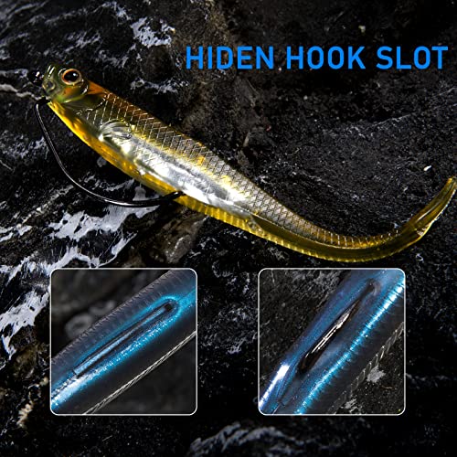 Dr.Fish Soft Plastic Baits, Fork Tail Soft Jerkbait Minnow Lures, 3 to 4-3/4 Inches Soft Swimbaits Jerk Shad Baits Crappie Bass Fishing Lures - color: Brown, size: 4"-5 Pack