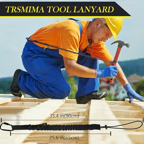 TRSMIMA Safety Tether Tool Lanyard - 50 Pack Fall Protection Lanyard Provide Good Flexibility Aluminum Screw Lock Carabiner Clip Adjustable Loop End - size: 50-pack