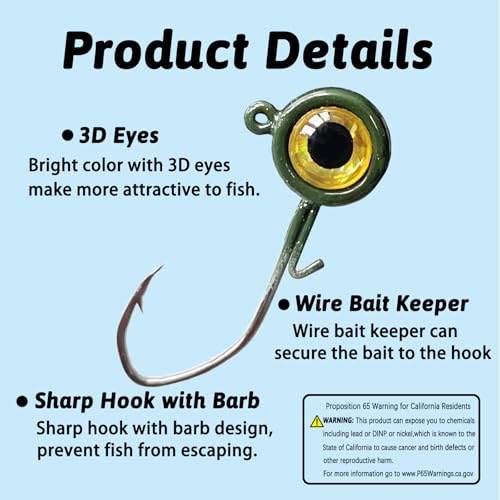 Crappie Jigs,20Pcs Crappie Jig Heads Fishing Jigs for Bass Fishing 1/32oz,1/16oz,1/8oz - color: Pumpkin-green, size: 1/8oz
