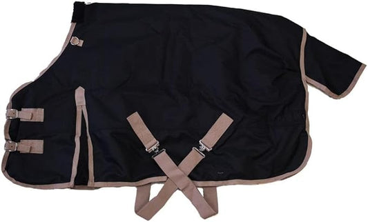 AJ Tack 1200D Waterproof Winter Pony Blanket - 300g Heavyweight Turnout with Fleece Collar, Shoulder Gussets & Tail Flap - Black 52"