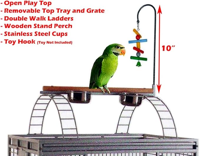 4 Size, Castle PlayTop Parrot Cage for Large Macaws Cockatoos African Grey Amazon (24" x 22" x 63"H)
