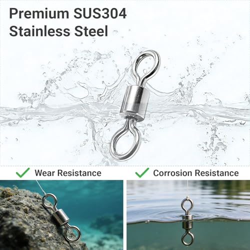 Atibin Stainless Steel Barrel Swivel Snap Saltwater Swivels Fishing High Strength Lure Fishing Swivel Heavy Duty SUS304 - size: #4 (123lb) 50pcs