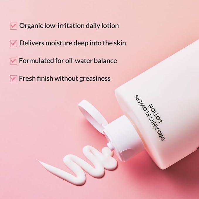 Whamisa Organic Flowers Water Cream, 95.2% Organic, Waterless Formula, Fermented Postbiotic for Deep Hydration & Soothing, Moisturizing (50ml)