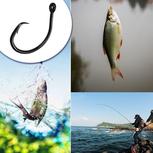 10PCS High-Carbon Steel Circle Hooks Barbed Fishing Hooks with Holes, Freshwater and Saltwater Fishing Hooks for Tuna, Catfish, Bass - size: 2/0