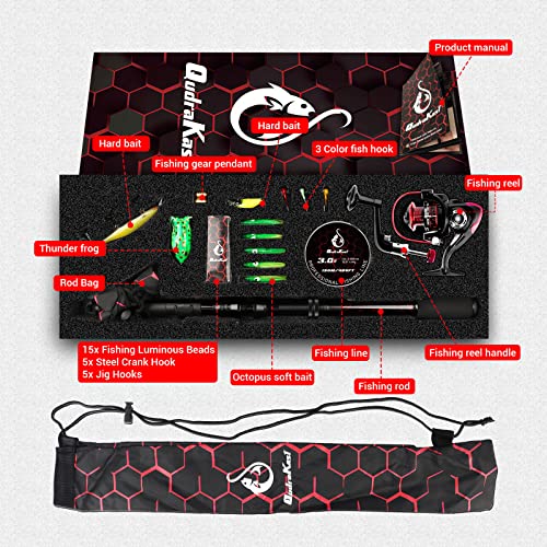 Fishing Rod and Reel Combos, Unique Design with X-Warping Painting, Carbon Fiber Telescopic Fishing Rod with Reel Combo Kit with Tackle Box, Best Gift for Fishing Beginner and Angler - color: Red, size: 3.0 m 9.84 ft (Kit)