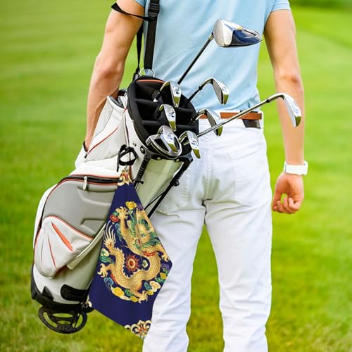 Dragon Navy Blue Golf Towel 16" X 24" with Clip Golfer Bags Accessories Gifts - color: Dragon Navy Blue