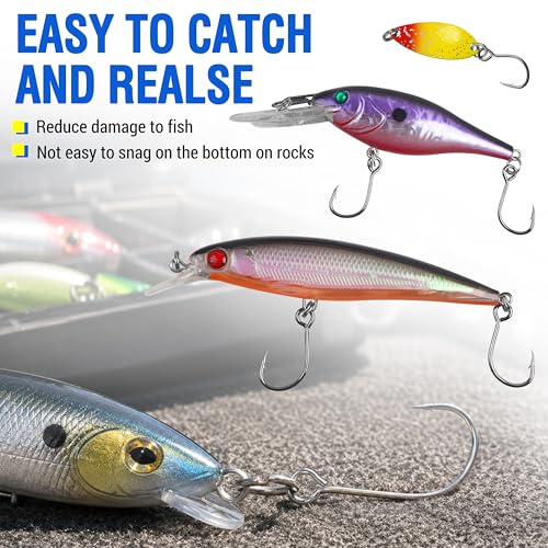 Inline Single Hooks, 80pcs Single Replacement Hooks for Hard Lure Baits Inline Circle Hooks Large Eye Fishing Lure Hooks for Treble Hook Replacement Saltwater Freshwater - size: 1/0-80pcs