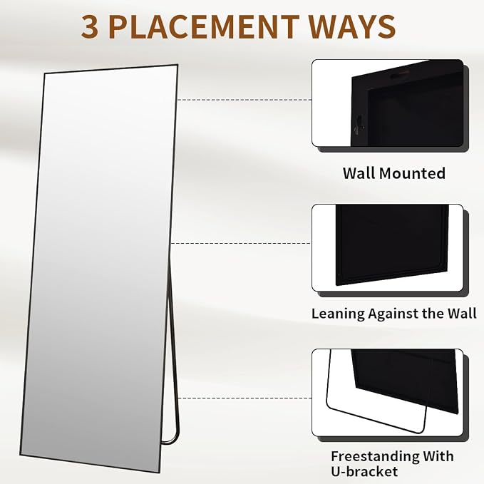 VooBang Mirror Full Length, Aluminum Alloy Frame Full Body Mirror, Standing