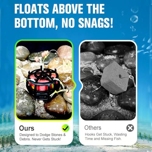 Reverse Bottom Bait Cage Fishing Hook, 360° Floating Bait Cage Fishing Hook, 6-Hooks Carp Feeder Rig, Spring Baits Cages Trap Fishings Hooks, Freshwater Saltwater for Carp, Catfish, Tilapia(3PCS,No. 1 - color: 3pcs, size: No. 11
