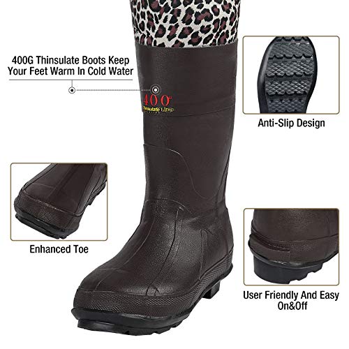 HISEA Women Waders Waterproof 400G Insulated Neoprene Chest Wader for Women - color: Pink Leopard, size: 9