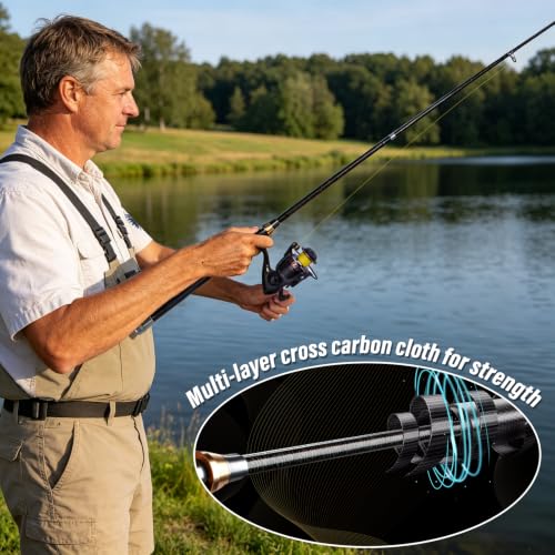 Alwonder Fishing Spinning Rod and Reel Combos, Carbon Fiber Telescopic Fishing Rod 4000 Spinning Reel Set Saltwater Freshwater with Jigs Spoon Spinner Sandeel Lures Line Gear Accessories Tackle - size: S - 1.8M/5.91FT