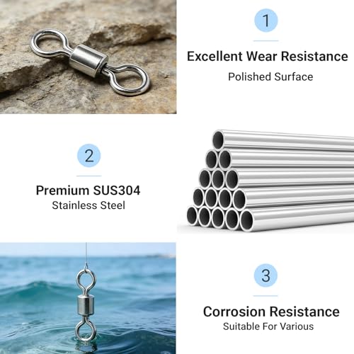 QISHUO Stainless Steel Barrel Swivels Saltwater Connect Lure Swivels Fishing Snap Freshwater Fishing Swivel Heavy Duty SUS304 - size: Size #6 (106lb) 50pcs