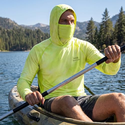 BASSDASH UPF 50+ Men’s Fishing Hoodie Shirts with Mask Camo UV Long Sleeve Moisture Wicking FS53M - color: Lemon Yellow Mist, size: XX-Large