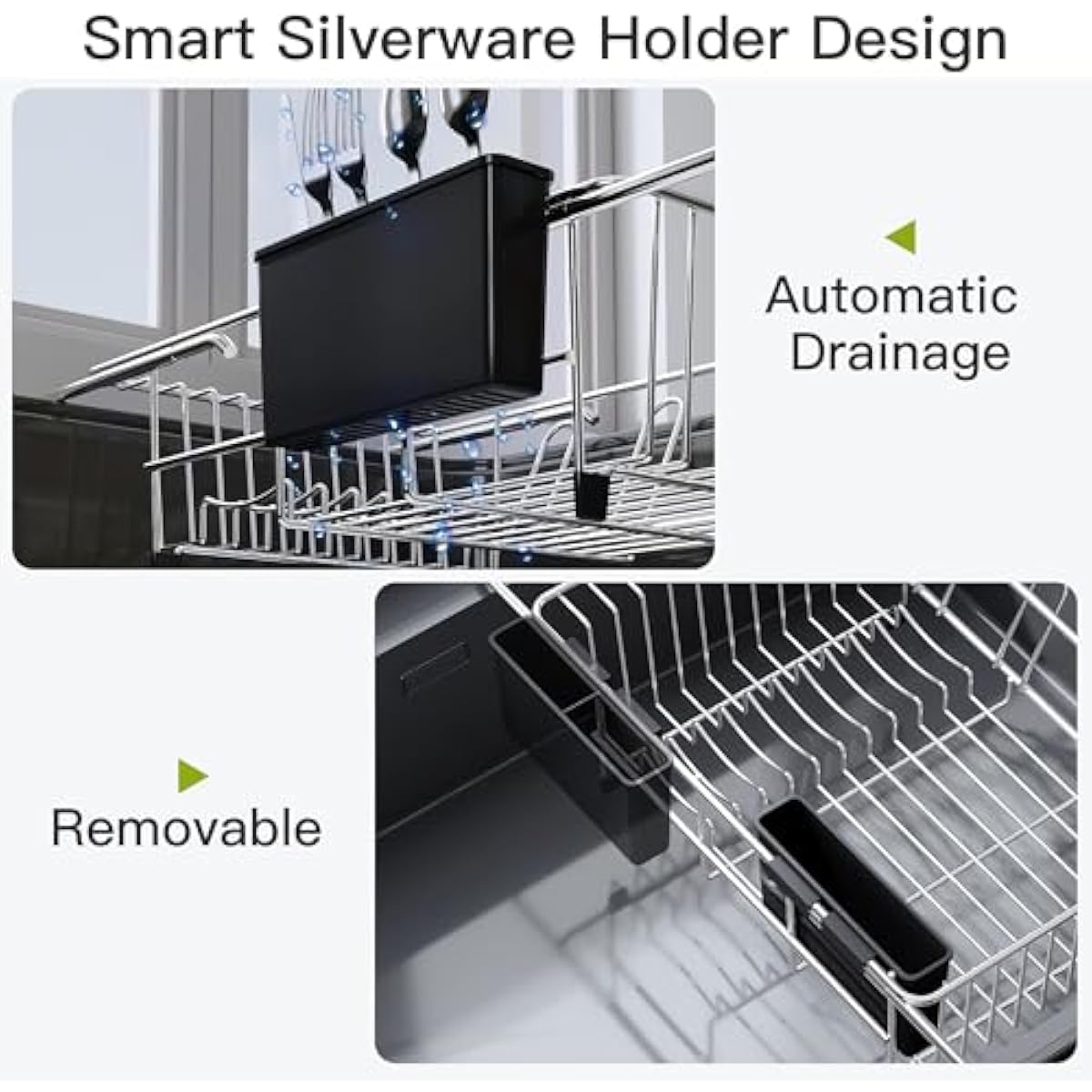 JASIWAY Dish Drying Rack in Sink, Expandable Stainless Steel Dish Drainers for Kitchen Counter, Dish Dryer Rack for Inside Sink, Over The Sink Dish Racks with Utensil Holder, Silver
