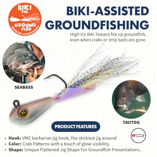 Hogy Groundfish Biki Jig, Jig Head for Fishing | VMC Barbarian Hook | Saltwater & Freshwater Fishing Lures for Tog, Fluke, Sea Bass, Cod | Swim & Slow Jig Fishing Bait for Shallow Waters - size: 1 oz