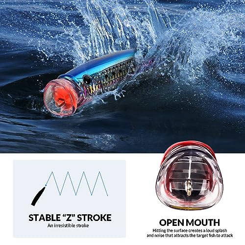 THKFISH Popper Lures Saltwater Tuna Popper Topwater Fishing Lures for Surf Fishing Bass with 3D Eyes for GT Tuna Large Fish 5.9in 1pc/3pcs - color: 1PC-BLUE