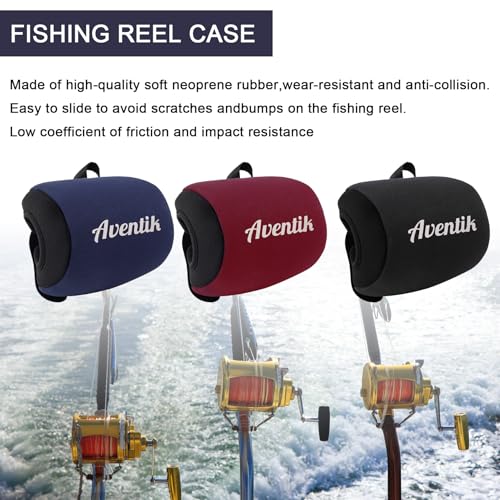 Aventik Neoprene Conventional Reel Cover Round Reel Gloves Trolling Reels Storage Reel Pouch Fits 800 1000 2000 3000 4000 5000 6000 Series Fishing Reels - color: 3pcs-Black, size: XL:5.1''W x 3.5''D