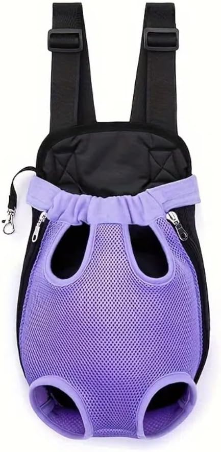 Pet Dog Carrier Backpack, Portable Breathable Mesh Chest Carrier, Polyester Woven Double Shoulder Pet Bag for Outdoor Adventures (Purple, Medium)