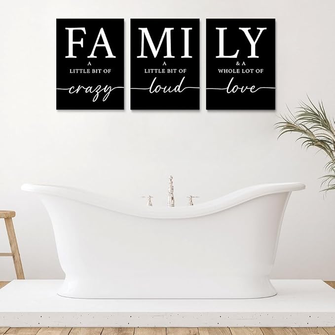 GUBIYU Black Home Dining Room Wall Art Set of 3 Family Sign Prints Canvas