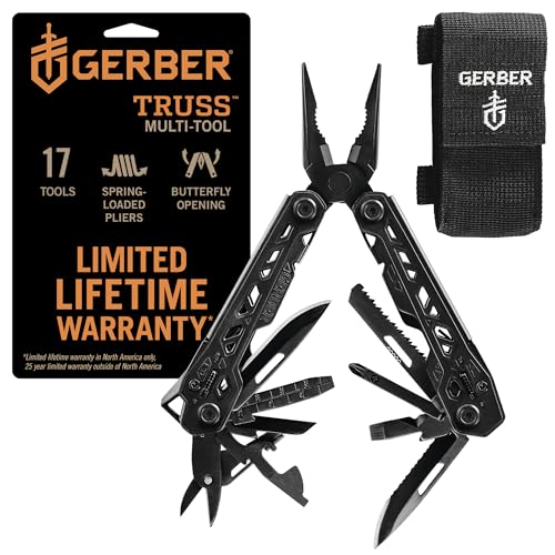 Gerber Gear Truss Multitool, Gifts for Men, 17-in-1 EDC Needle Nose Pliers, includes Pocket Knife, Screwdriver, and Bottle Opener Accessories, Fishing and Camping Gear, Black - style: Black Molle Sheath