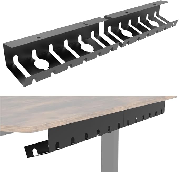 2 Pcs of Cable Management Under Desk for Easy Mounting Metal Under Desk Cable Organizer for Office, Home Cable Tray Holder (UnderDeskCM)