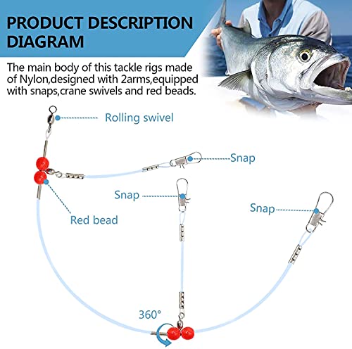 YOTO Fishing Leaders,Saltwater Tackle Rig with Swivels Snap, High-Strength Fishing Wire Gear Equipment for Lures Bait Or Hooks,1Arm and 2Arm - color: Blue Nylon Leaders, style: 2arm，24pack