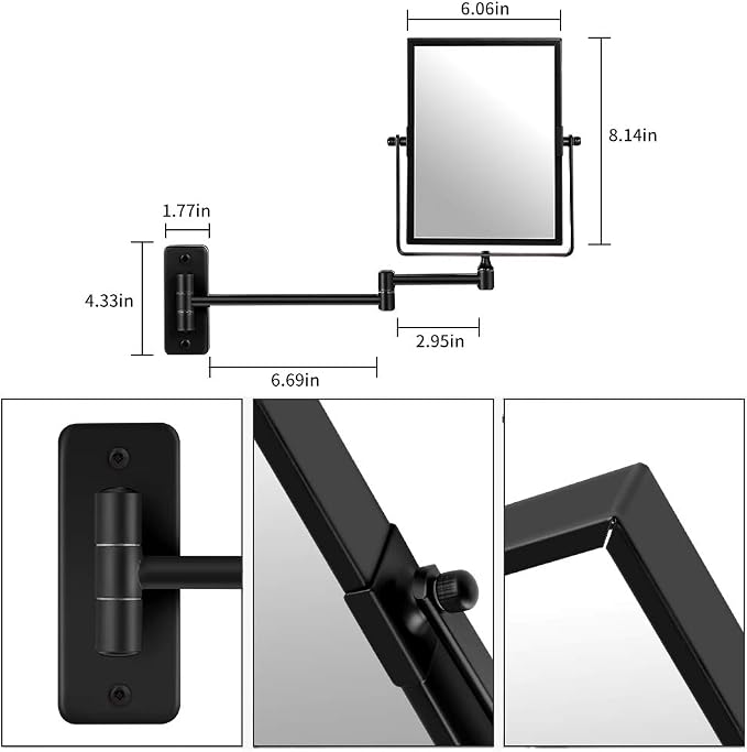 QiMH 3X Magnified Wall Mounted Mirror, Rectangular 8x6 Inch