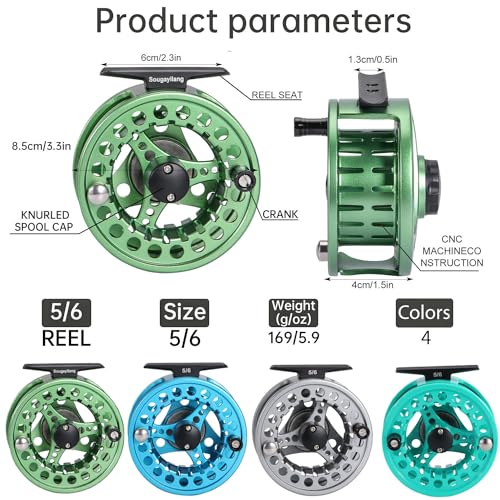Sougayilang Fly Fishing Reel, Die Cast Aluminum Fly Reel, 5/6, 7/8, Weight Saltwater Fly Reels, 5/6, 7/8, Weight Saltwater Fly Reels - color: Green, size: 5/6wt