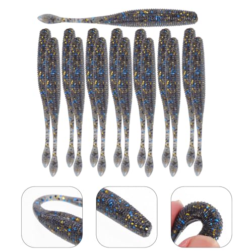KALLORY 15pcs Soft Plastic Fishing Lures Sinking Tail Worms High-Density -Free Baits 7.5cm Black for Bass Lure Fishing Tools Freshwater
