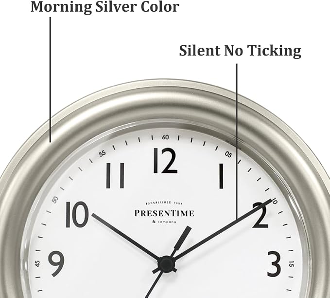 Presentime & Co. 8.5" Modern Farmhouse Essential Wall Clock, Silent Non Ticking