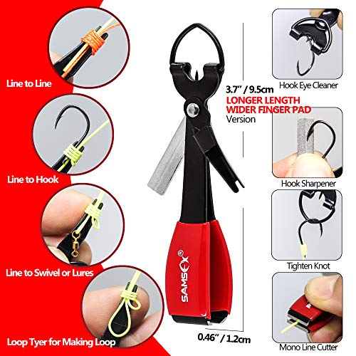SAMSFX Fly Fishing Knot Tying Tool with Break Away Badge Holder for Fly Fishing Tippet Spool Holding Neck Lanyard - color: Breakaway Lanyard & Black&red Knot Tool