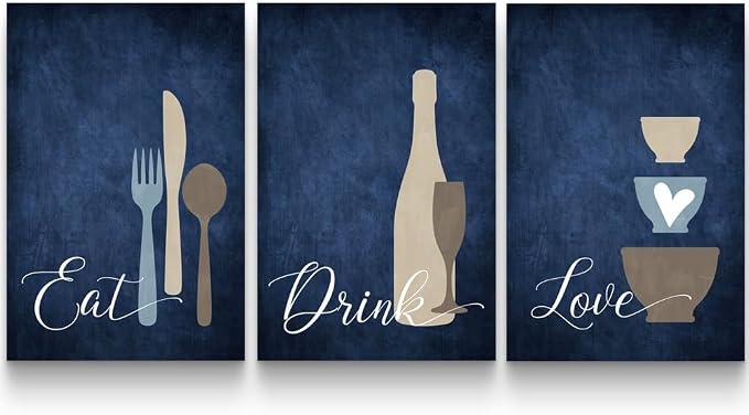 GUBIYU Farmhouse Kitchen Wall Decor Eat Sign Eat Drink Love Wall Art Set of 3