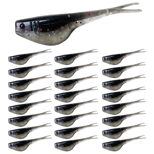 Split-Tail Crappie Lures - 24pcs Soft Plastic Lures for Bluegill, Panfish, Trout, Bass - color: Black