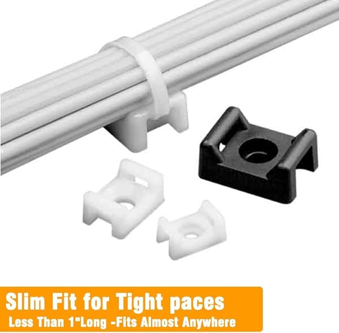 White Cable Zip Tie Mounts Kit-50 Pcs Cable Zip Tie Saddle Type Mounts Base with 50 Pcs 8" Cable Ties and 50 Pcs Tapping Screw, Wire Cable Clips Organizer Holders Clamps