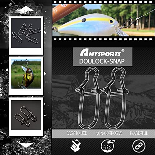 AMYSPORTS High Strength Fishing Snap Clip Duo Lock Snap Swivel Stainless Quick Change Fishing Snaps Solid Black Nickel 26lb-220lb - size: Size2（55lb）100pcs