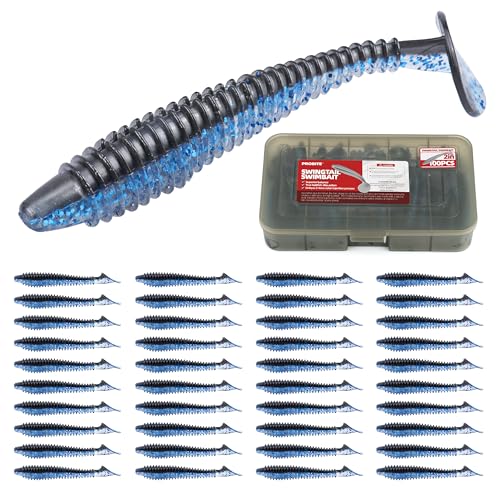 Paddle Tail Swimbaits 100/80/50PCS, 5/4/3/2 inch Soft Fishing Lures Bulk Pack – Durable Lifelike Action Lures for Bass, Trout, Crappie – Freshwater & Saltwater Fishing Gifts - color: Blue-Black, size: 2in, 100pcs