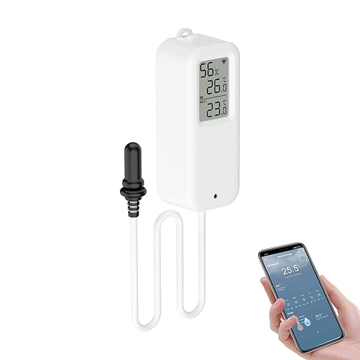 Aquarium Thermometer, Smart Fish Tank Thermometer App Monitor, Free Data Export ℉/℃, WiFi Hygrometer for Babyroom, Greenhouse, Fish Tank, Refrigerator, White 1 Pack with Screen
